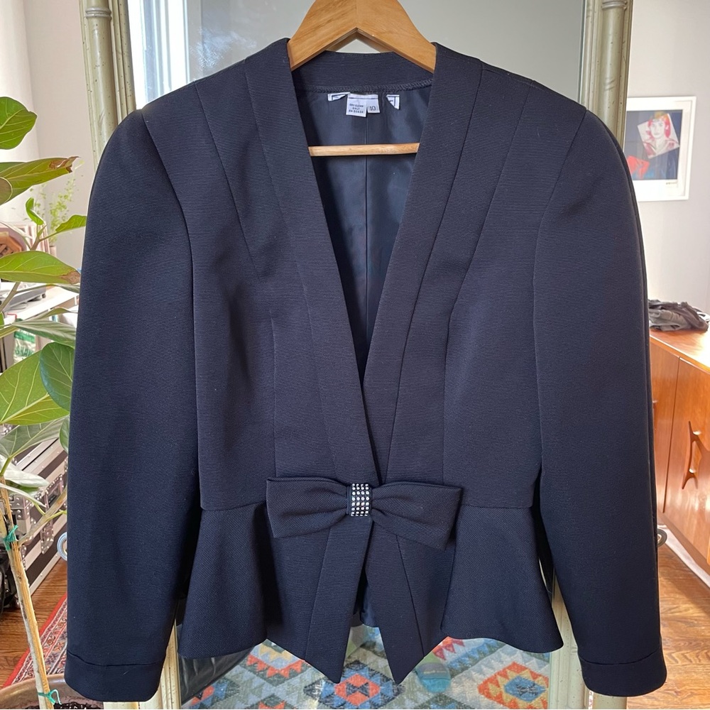Vintage A.J. Bari Structured Black Evening Jacket Rhinestone Bow